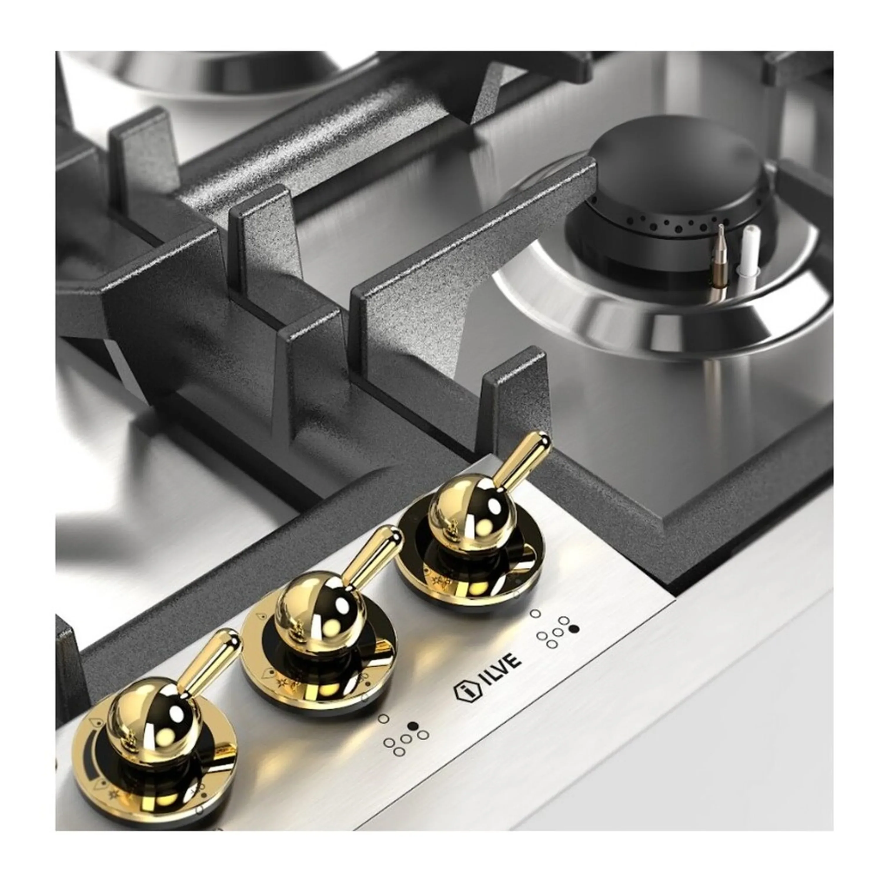 ILVE Nostalgie II 36-Inch Built-In Propane Gas Cooktop with Total Black Brass Burners in Stainless Steel (UHCPT95NSSGLP) - Image 5