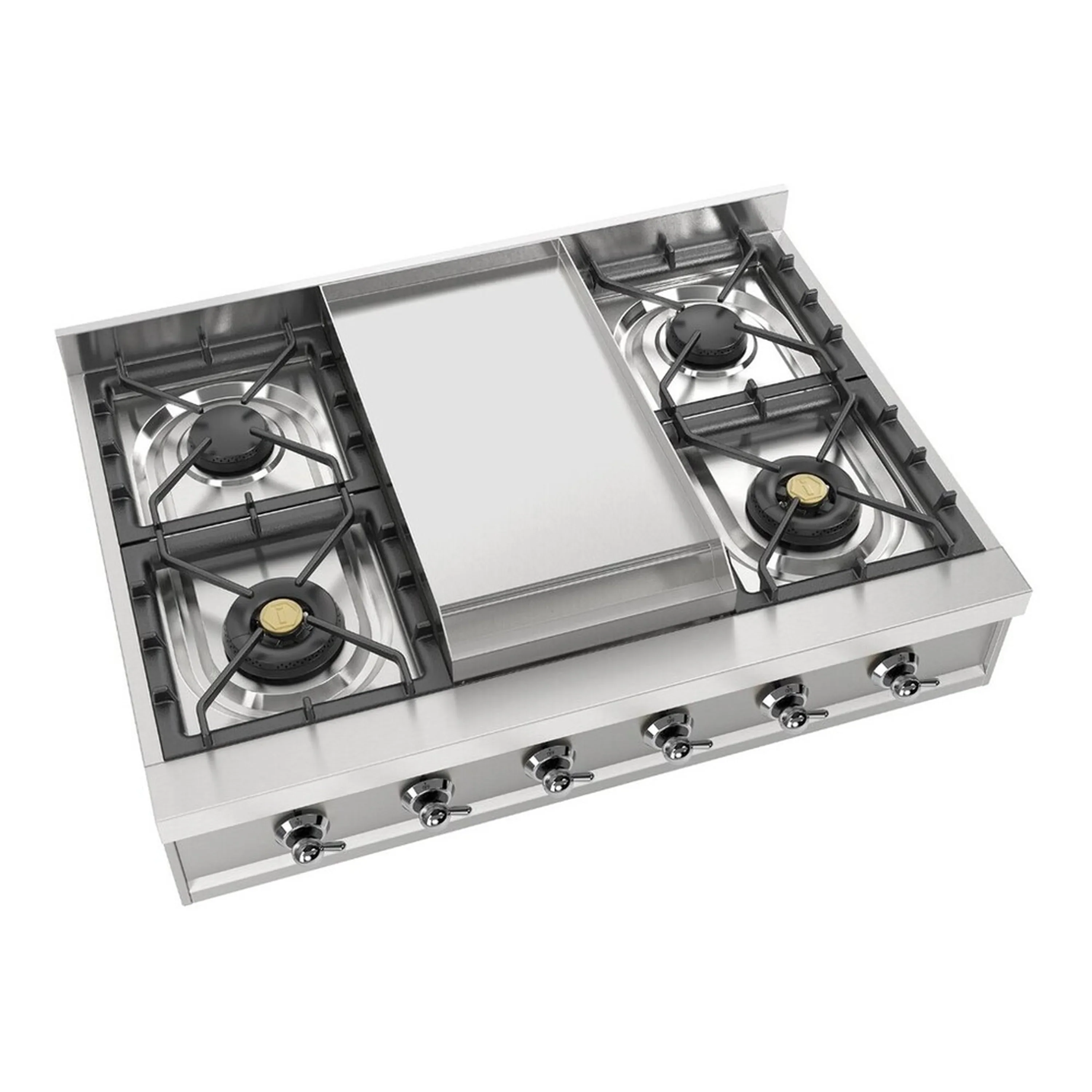 ILVE Nostalgie II 36 inch Built-In Propane Gas Rangetop with 6 Burners and Griddle, in Stainless Steel (UHCP36FNSSCLP) - Image 3