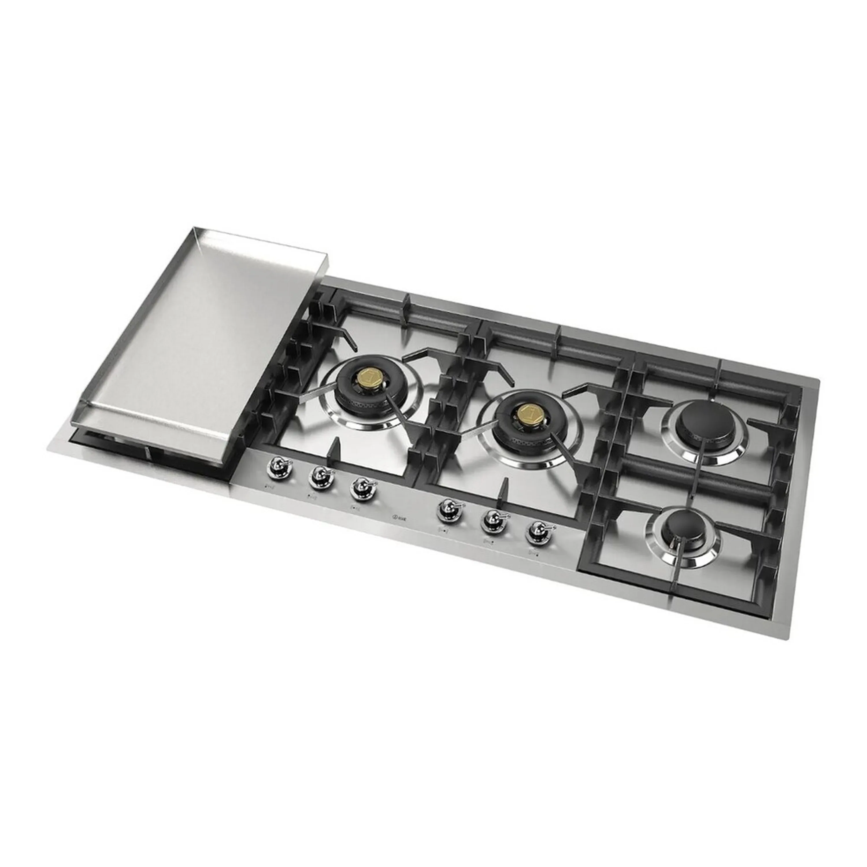 ILVE Nostalgie II 48 inch Built-In Propane Gas Cooktop with Total Black Brass Burners, in Stainless Steel (UHCPT125FNSSCLP) - Image 3