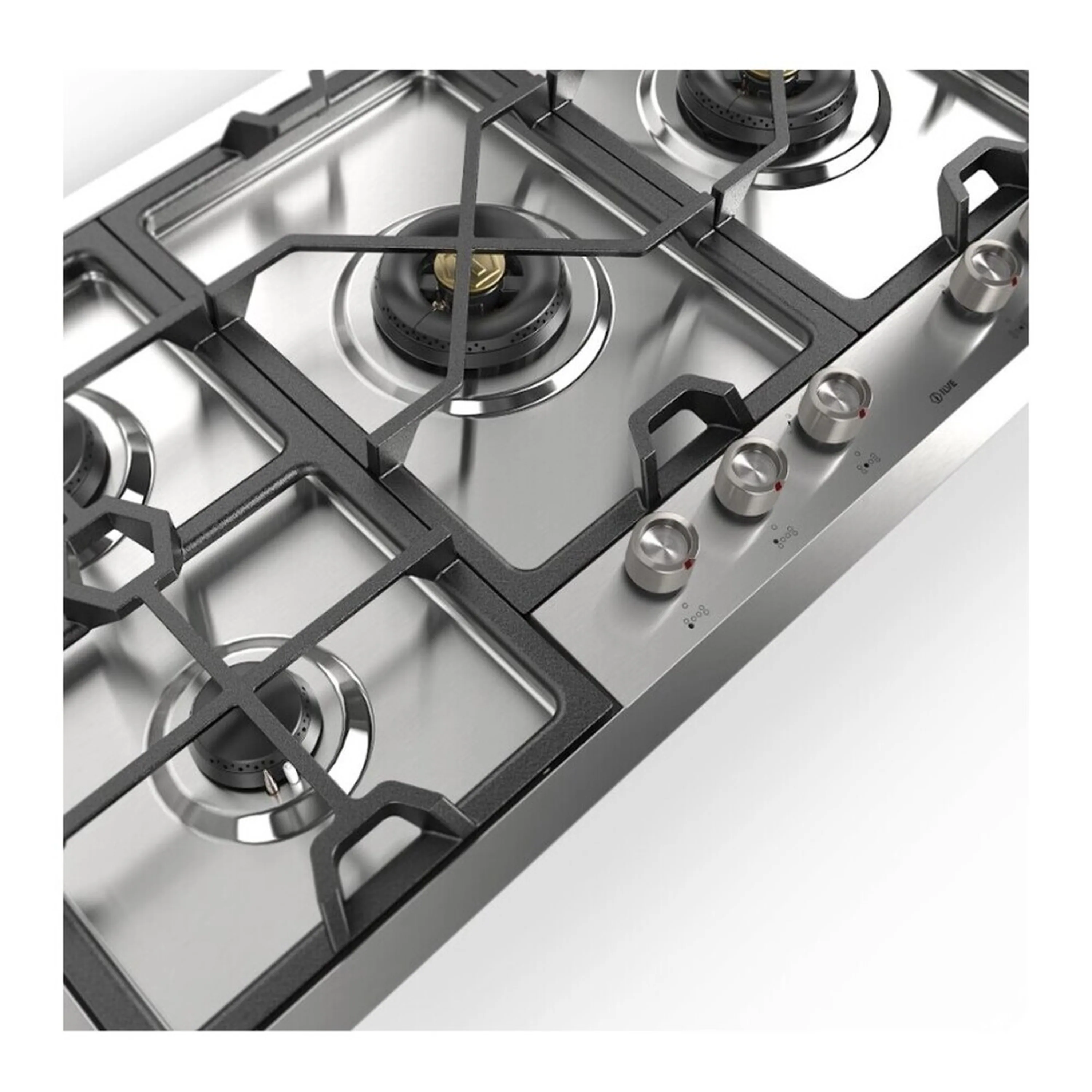 ILVE Panoramagic 48-Inch Built-In Gas Cooktop with Total Black Brass Burners in Stainless Steel (UHCPMT125SS) - Image 4