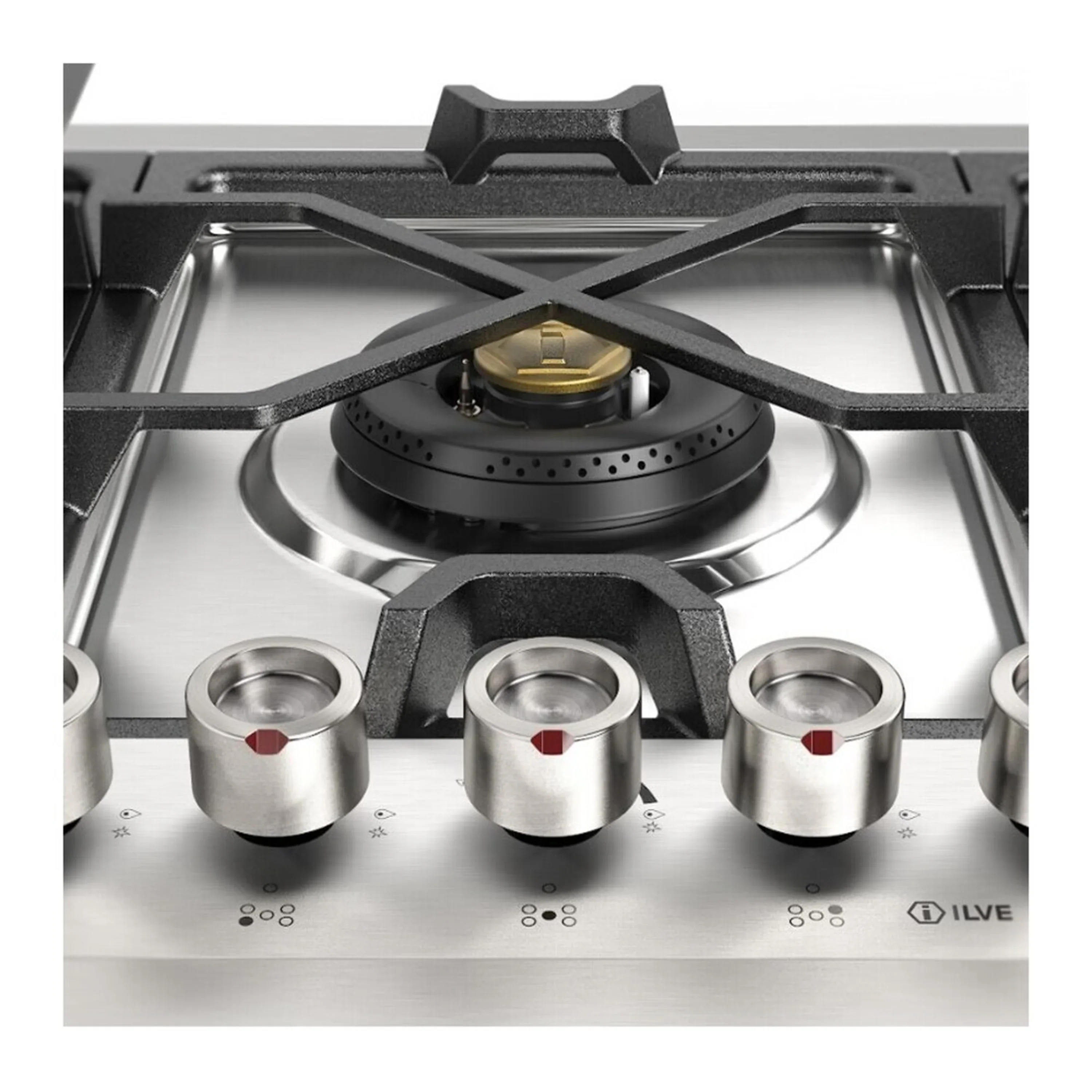 ILVE Panoramagic 48-Inch Built-In Gas Cooktop with Total Black Brass Burners in Stainless Steel (UHCPMT125SS) - Image 7