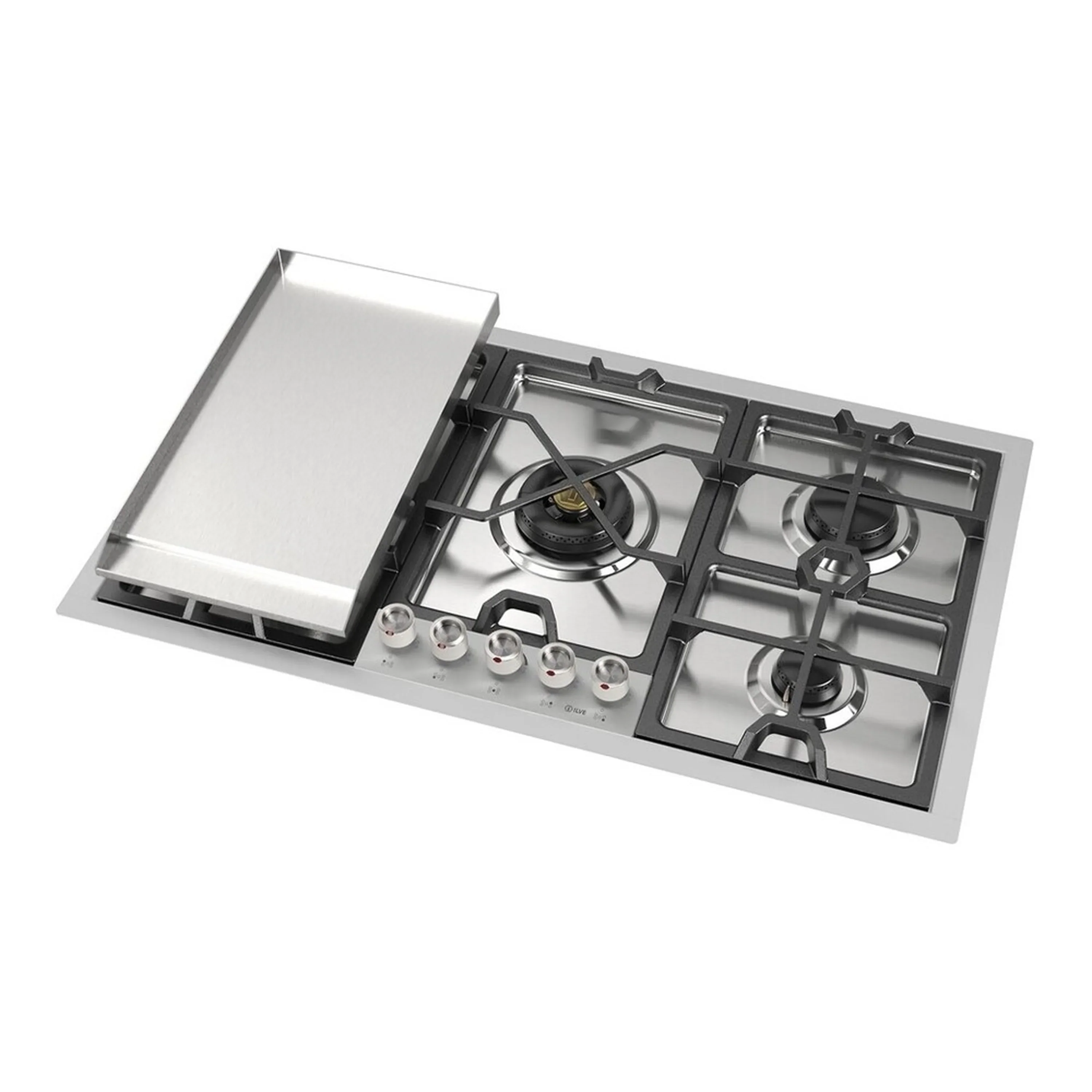 ILVE Panoramagic 36-Inch Built-In Propane Gas Cooktop with 5 Burners + Griddle in Stainless Steel (UHCPMT95FSSLP) - Image 3