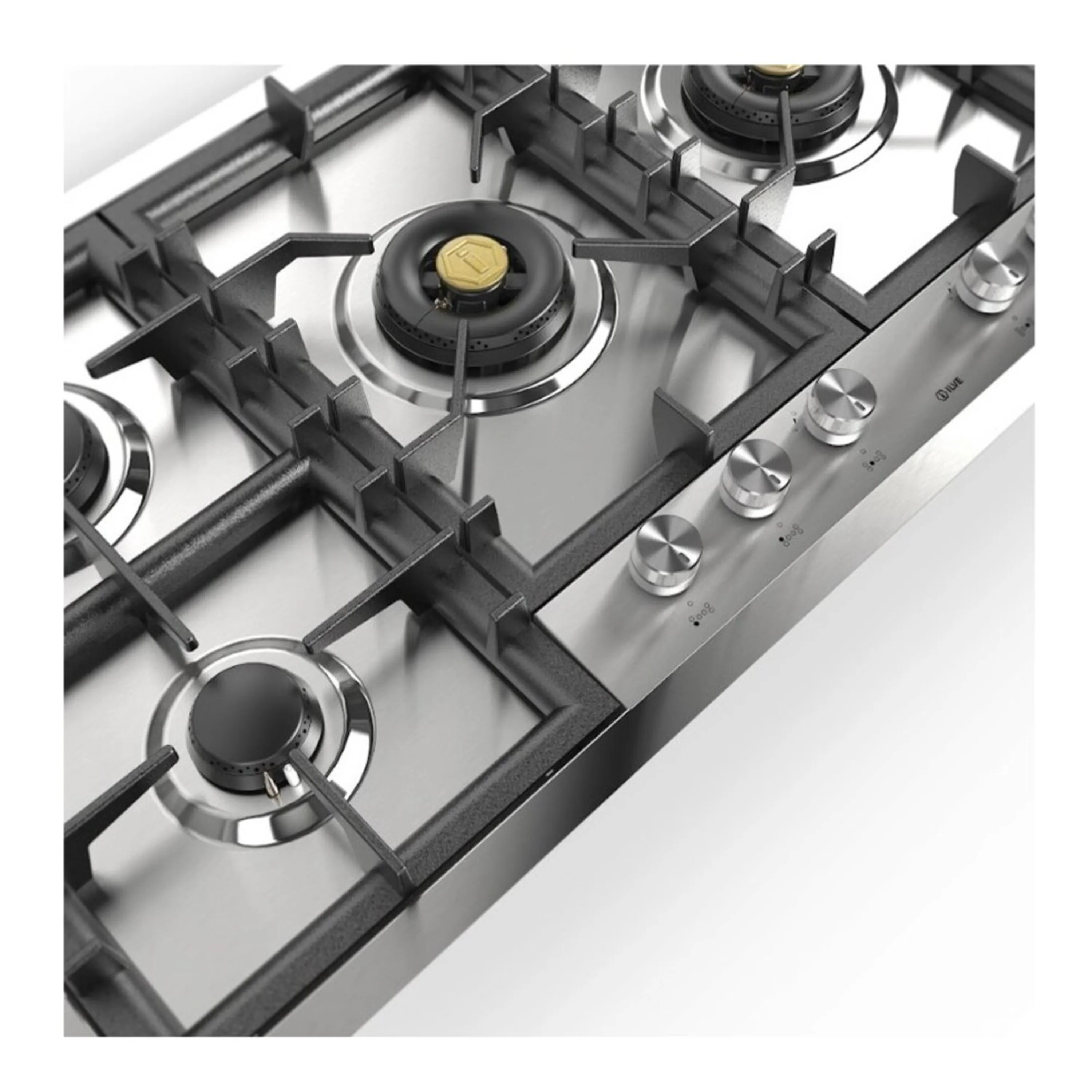 ILVE Professional Plus II 48-Inch Built-In Propane Gas Cooktop with Total Black Brass Burners in Stainless Steel (UHCPT125SSLP) - Image 5