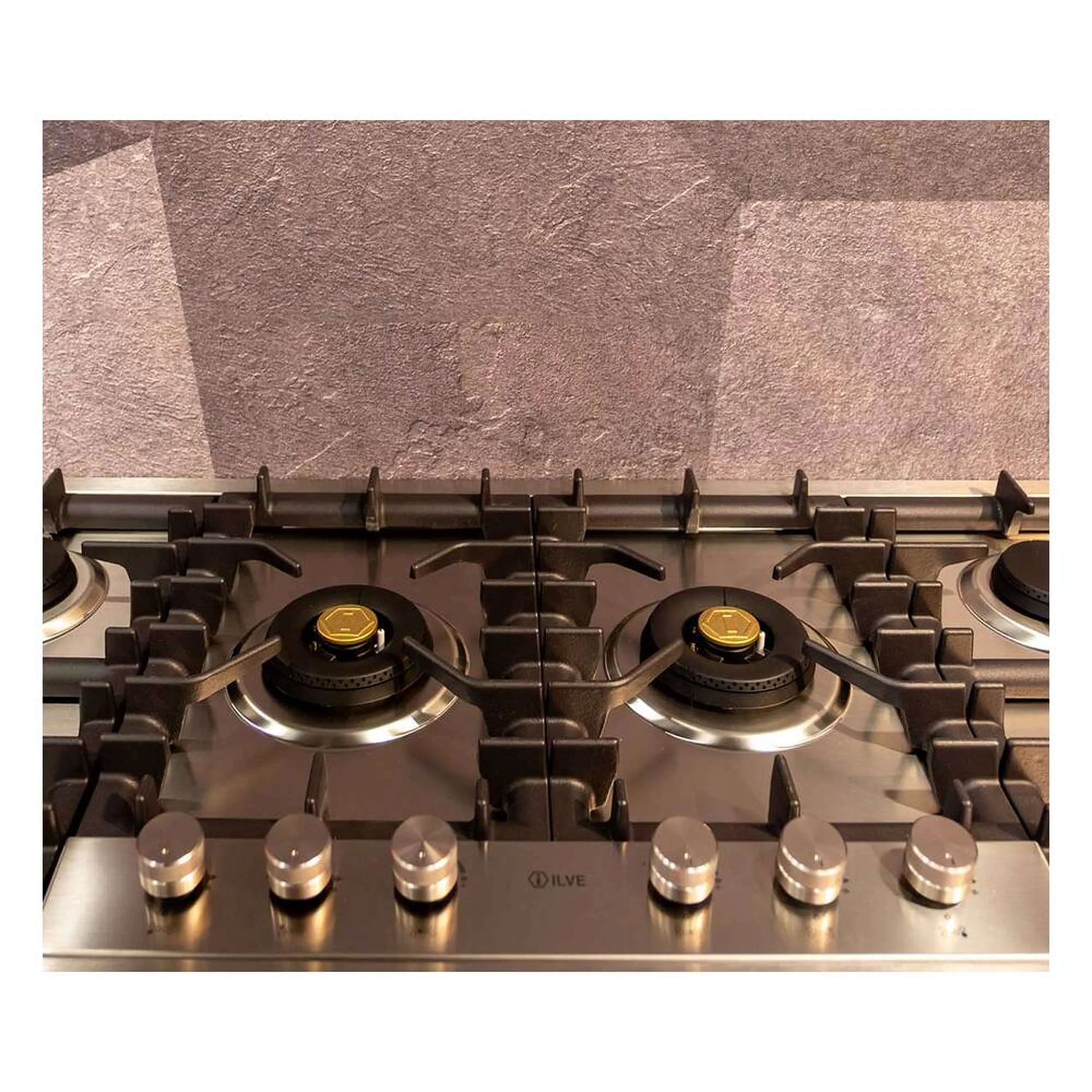 ILVE Professional Plus II 48-Inch Built-In Propane Gas Cooktop with Total Black Brass Burners in Stainless Steel (UHCPT125SSLP) - Image 9