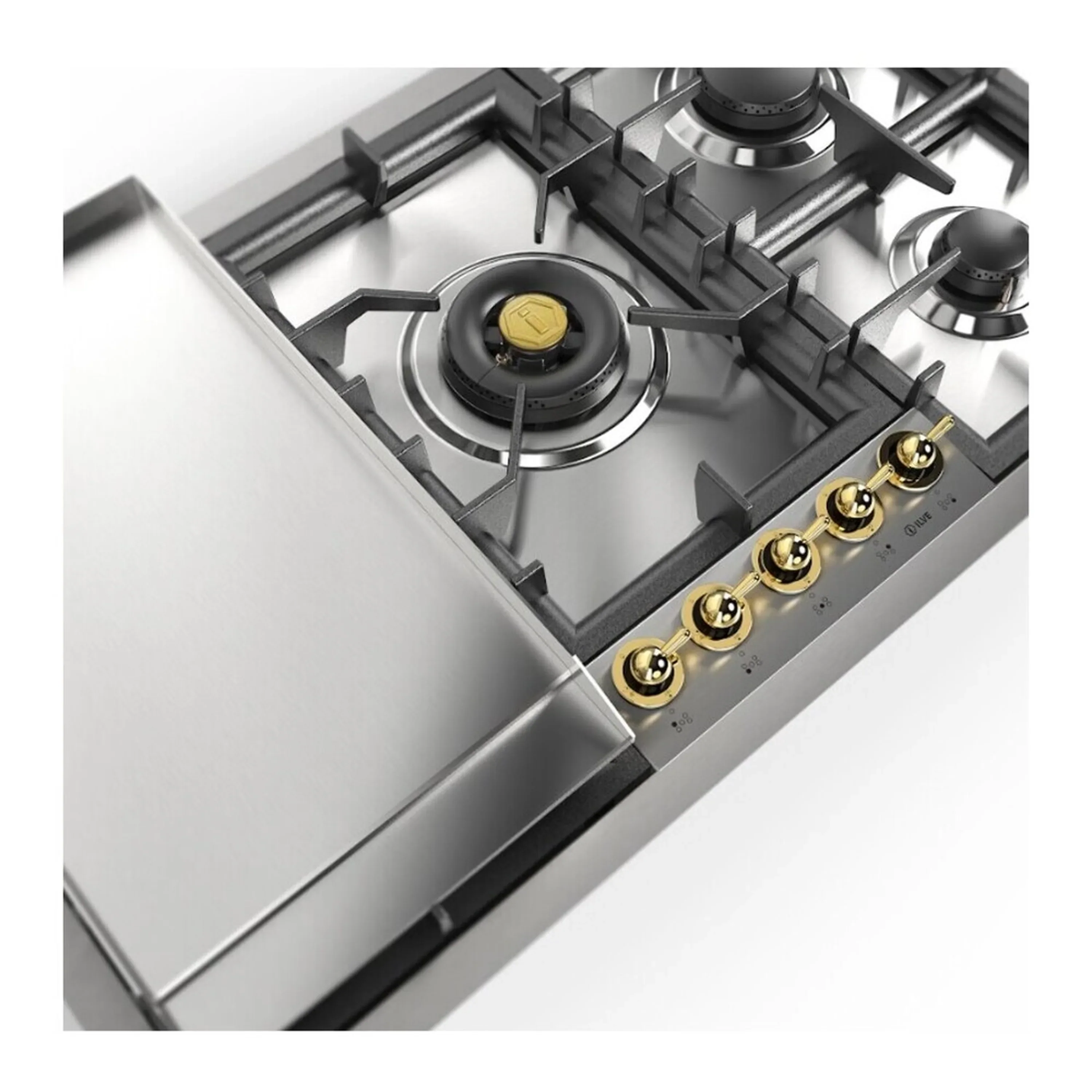 ILVE Nostalgie II 36-Inch Built-In Propane Gas Cooktop with Total Black Brass Burners in Stainless Steel (UHCPT95FNSSGLP) - Image 5