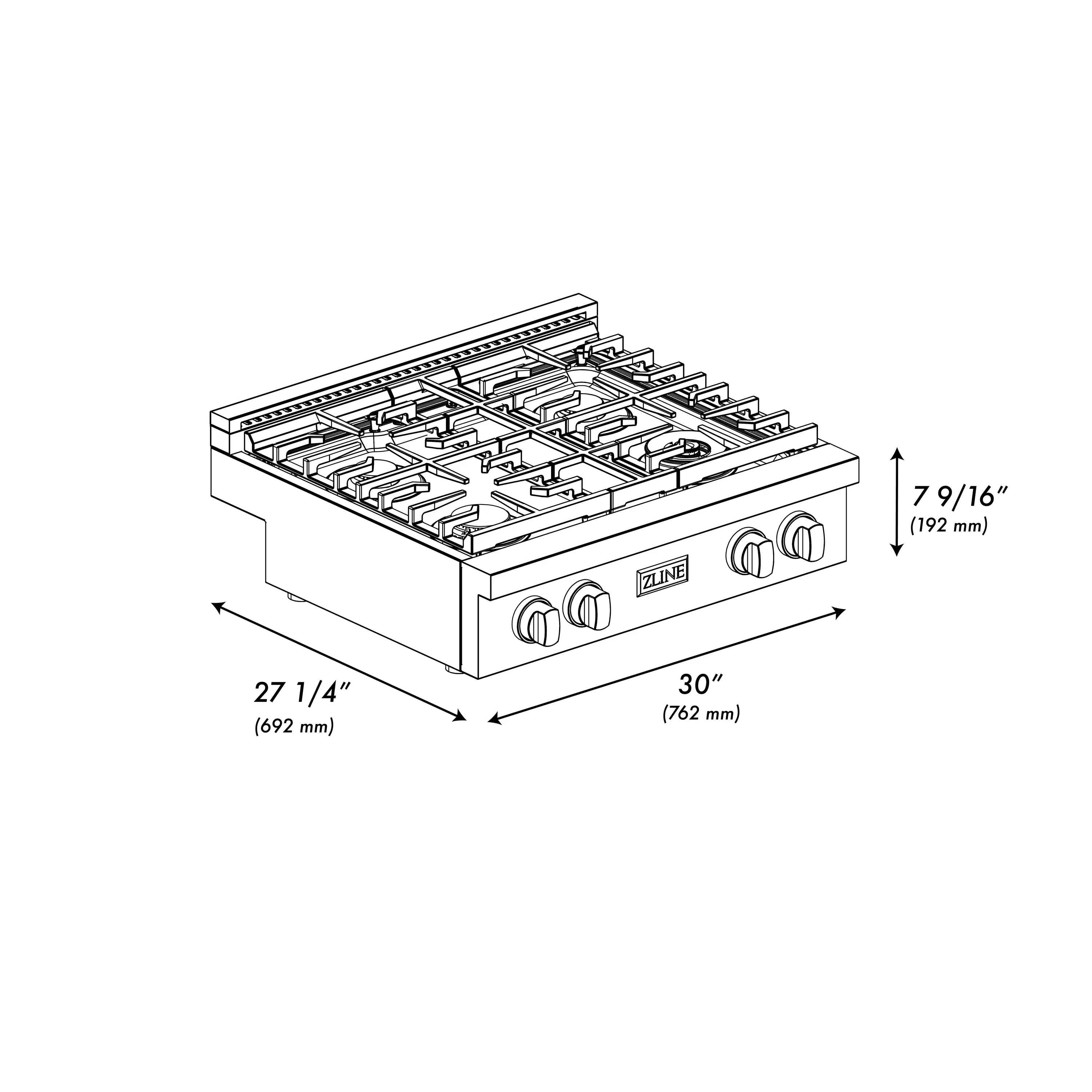 ZLINE Paramount 30-Inch Gas Rangetop with 4 Burners and Porcelain Cooktop in Satin Stainless Steel (SRTS-30) - Image 9
