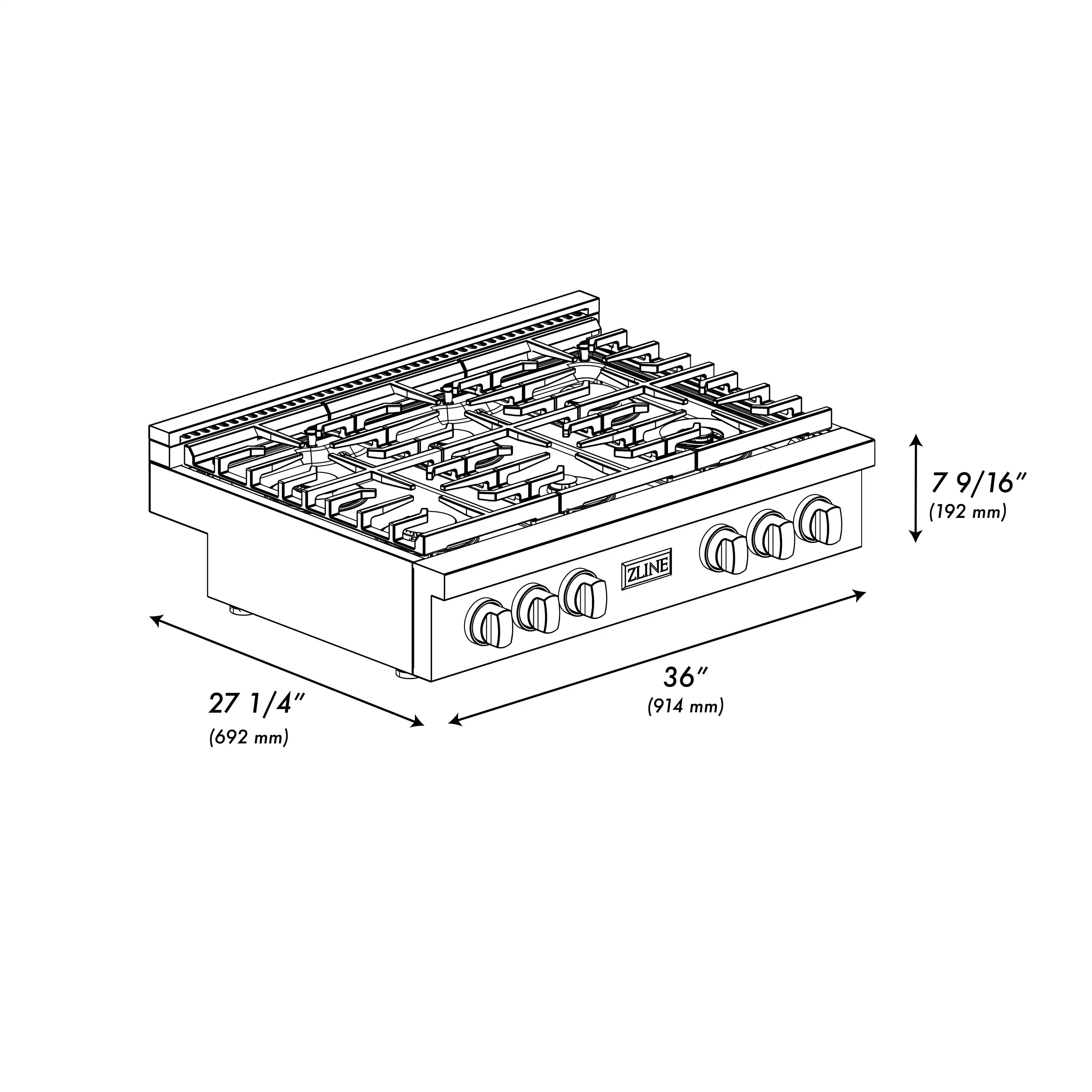 ZLINE Paramount 36-Inch Gas Rangetop with 6 Brass Burners and Porcelain Cooktop in Stainless Steel (SRT-BR-36) - Image 8